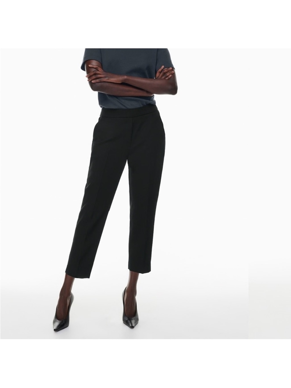 Babaton Black Cropped Straight-Leg Dress Pants